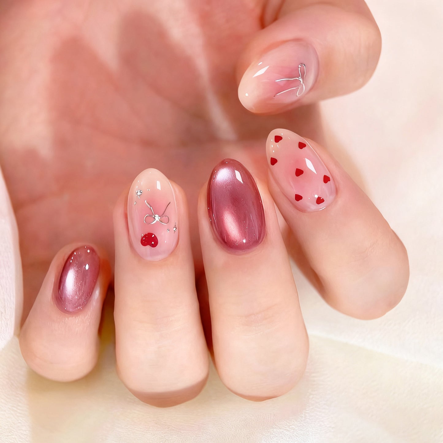 Heart-Themed Artistic Press-On Nail Set Acalora