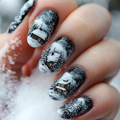 Artistic Winter Cabin Nail Art Acalora