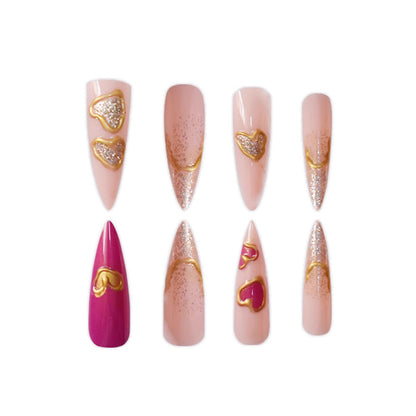 Heart-Shaped Decorative Press-On Nails Acalora