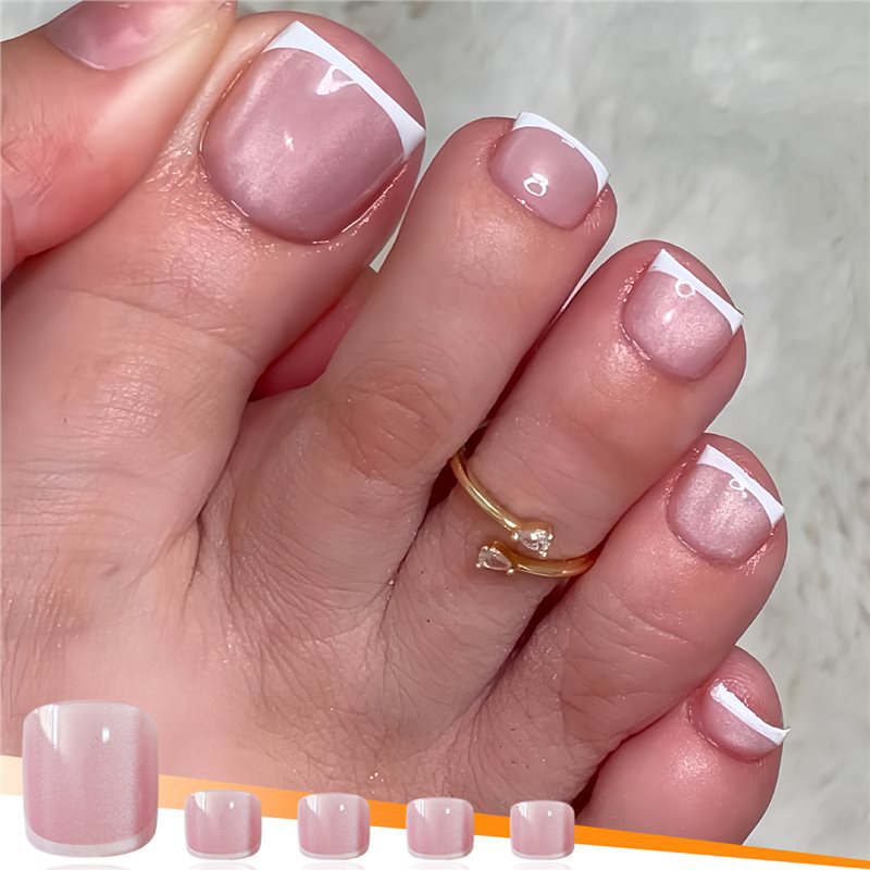 Elegant French Tip Press-On Toenails Acalora
