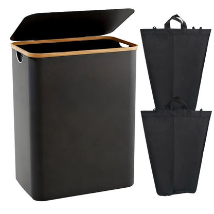 Laundry separation system with bamboo lid and multiple compartments Acalora