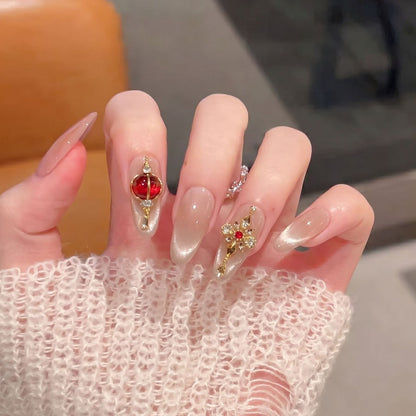 Elegant Stiletto Press-On Nail Set with Gemstone Accents Acalora
