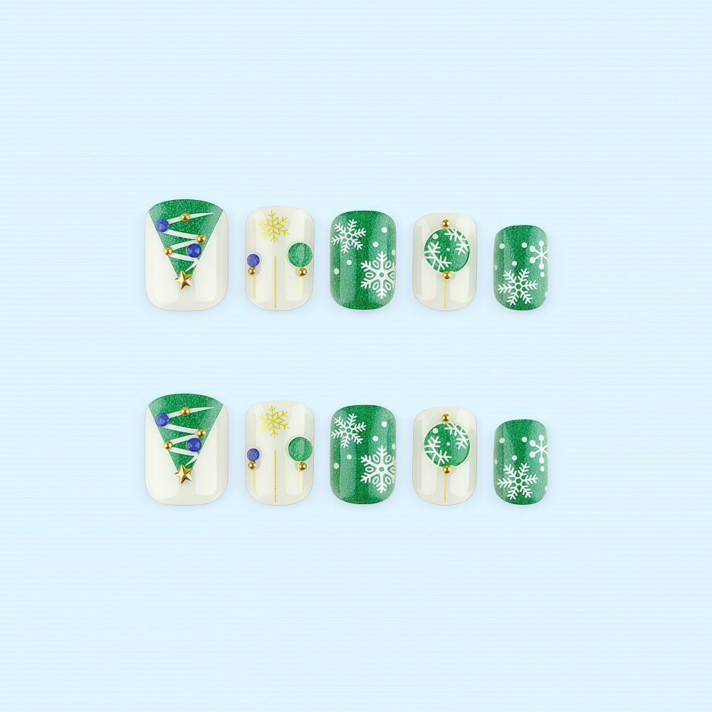 Artificial Nail Set with Festive Winter Design Acalora