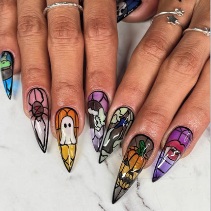 Artistic Halloween-Themed Stiletto Press-On Nails Acalora