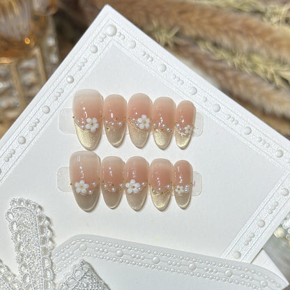 Decorative Press-On Nail Art Set with Floral Accents Acalora