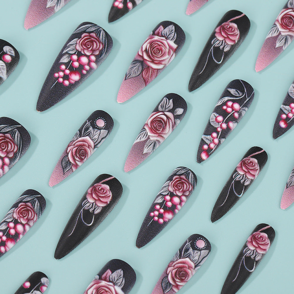 Artificial nails with detailed rose design Acalora
