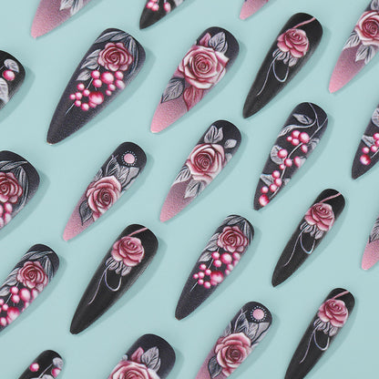 Artificial nails with detailed rose design Acalora