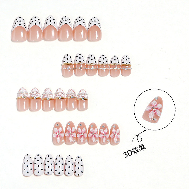 Artificial nail set with elegant flower and dot patterns Acalora