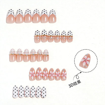 Artificial nail set with elegant flower and dot patterns Acalora