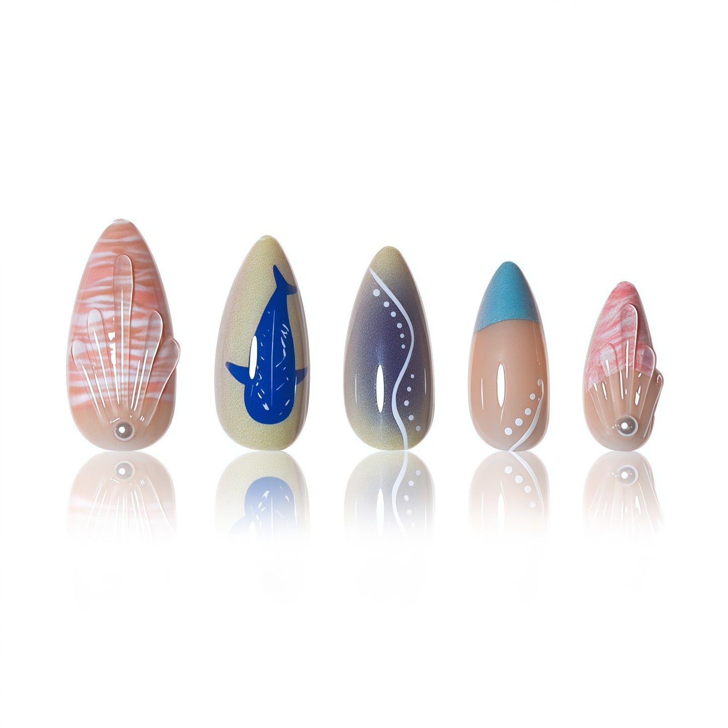 Artistic Coastal Themed Press-On Nails Acalora