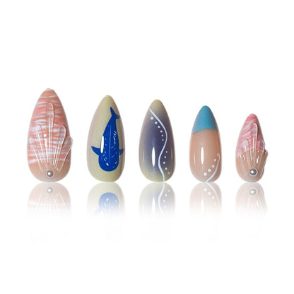 Artistic Coastal Themed Press-On Nails Acalora