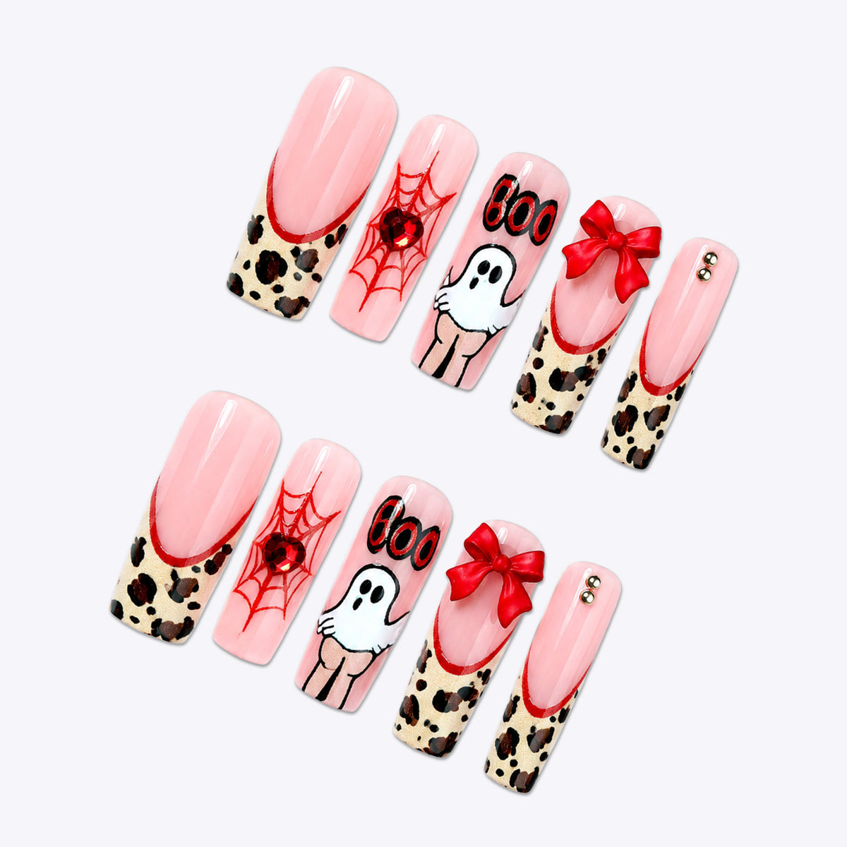 Themed Halloween Press-On Nail Set with Animal and Ghost Prints Acalora