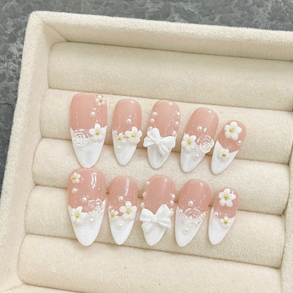 Artificial nail set with floral and glamorous accents Acalora