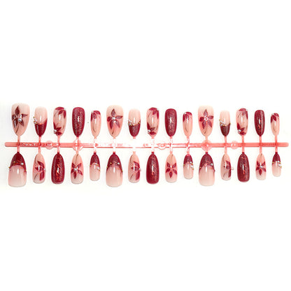 Elegant Press-On Nail Set with Floral and Gem Accents Acalora