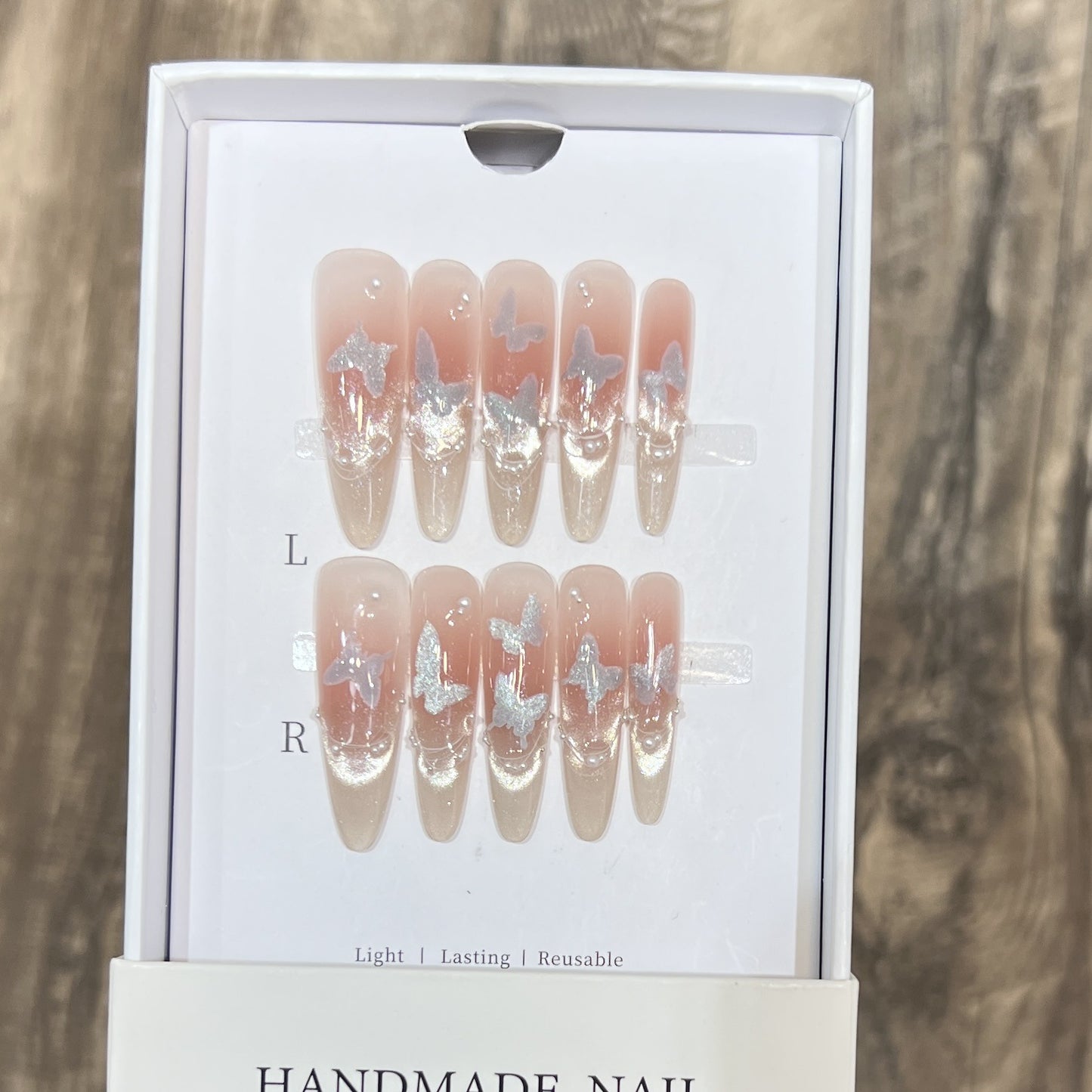 Artistic Stiletto Press-On Nail Set with Butterfly Design Acalora