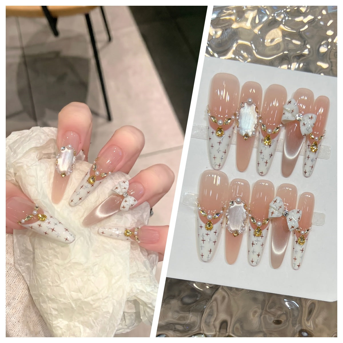 Artistic Stiletto Press-On Nail Set with Charming Patterns Acalora