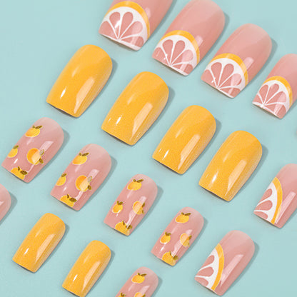 Artificial Nail Set with Fruity Lemon Design Acalora