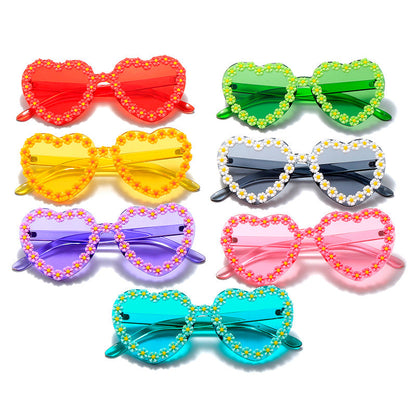 Ladies Love-Shaped Sunglasses with Floral Embellishments Bowlift