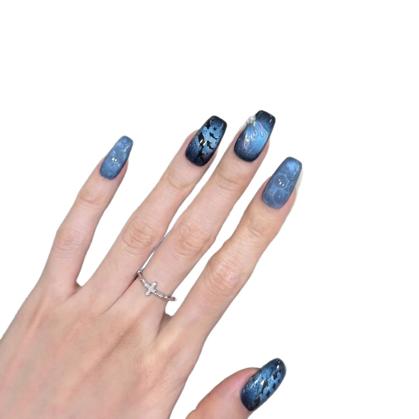 Artistic Press-On Nail Set with Starry Night Design Acalora