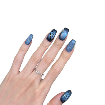 Artistic Press-On Nail Set with Starry Night Design Acalora