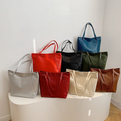 Crocodile-Embossed Leather Tote Bag Acalora