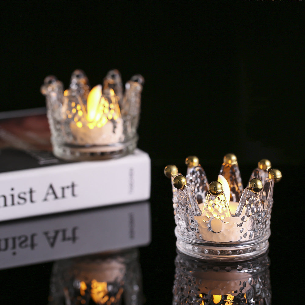 Crown-Shaped Textured Glass Votive Candle Holder Acalora