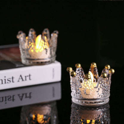 Crown-Shaped Textured Glass Votive Candle Holder Acalora