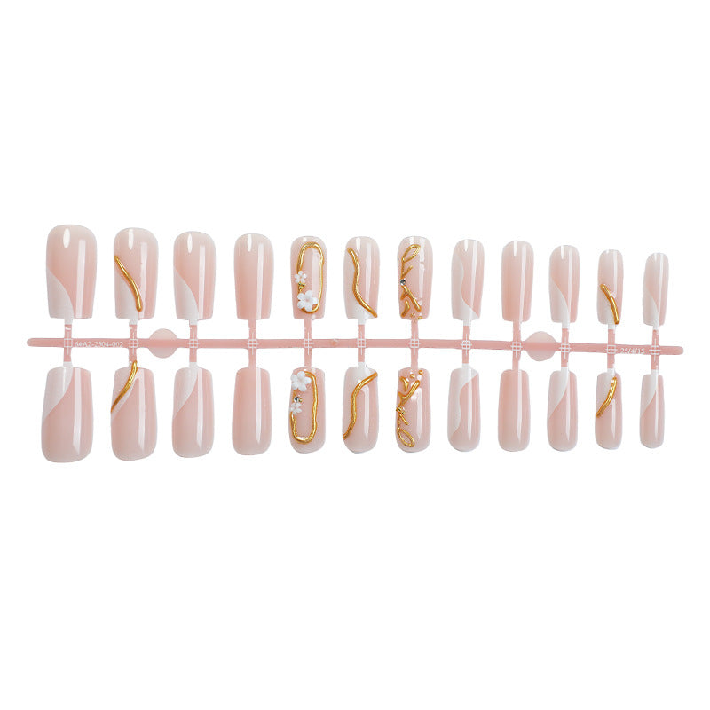 Artistic Press-On Nail Set with Gold Accents Acalora