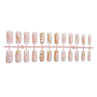 Artistic Press-On Nail Set with Gold Accents Acalora