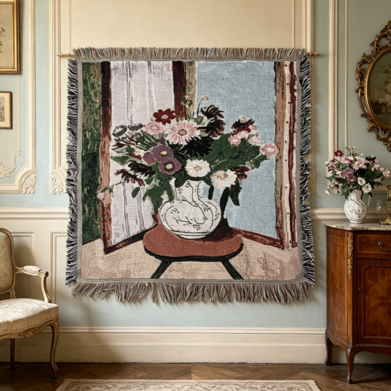 Artistic Floral Design Tapestry Throw Blanket
