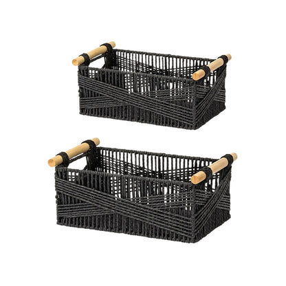 Handwoven Storage Basket with Wooden Handles Acalora