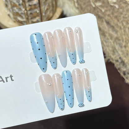 Decorative Press-On Nail Set with Unique Dot Design Acalora