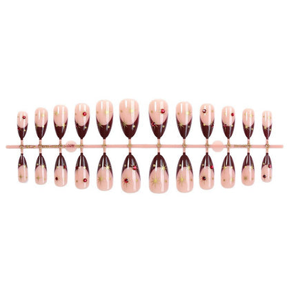 Elegant Pointed Press-On Nail Set with Decorative Accents Acalora