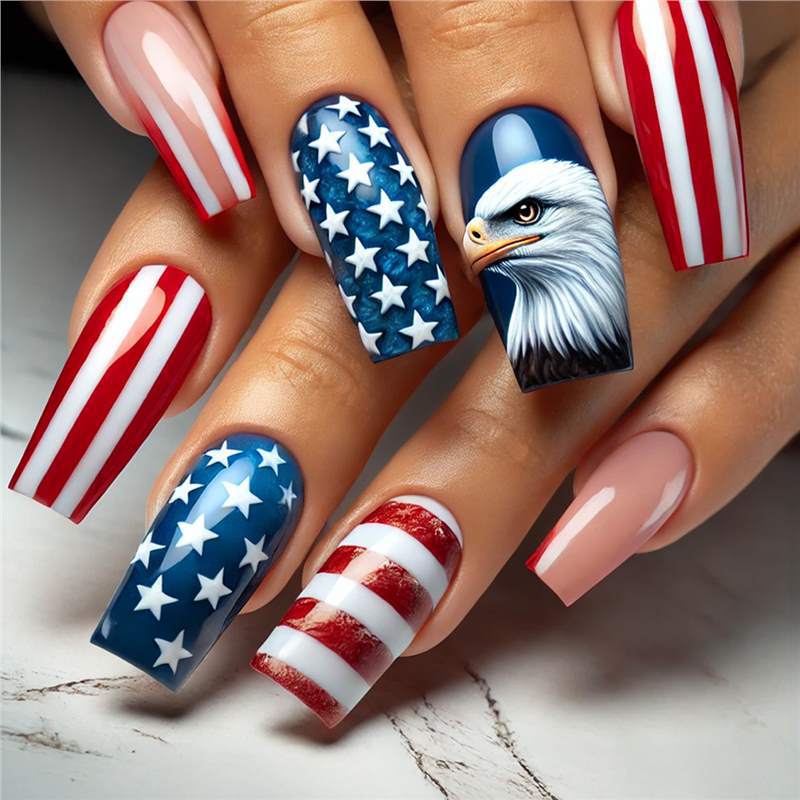Patriotic Themed Press-On Nail Art Acalora