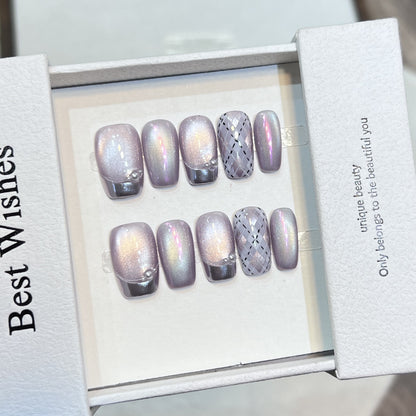 Elegant Press-On Nail Art Set with Iridescent Finish Acalora