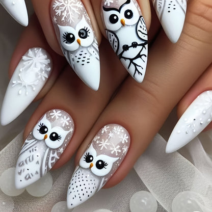 Artistic Owl-Inspired 3D Nail Art Acalora