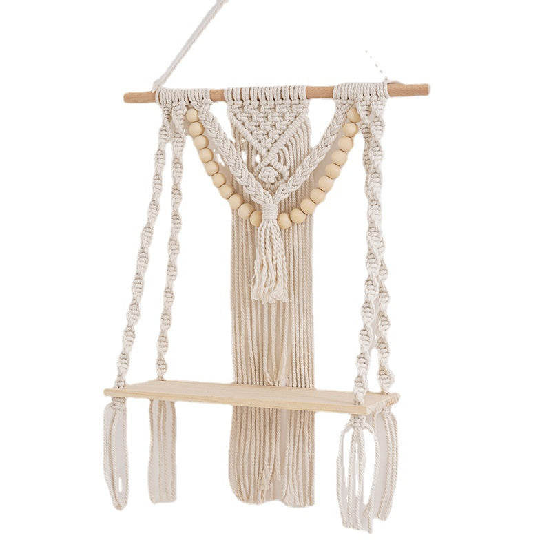 Macramé Wall Shelf with Decorative Beads Acalora