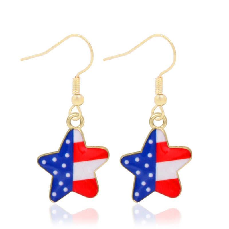 Women's lightweight star earrings with enamel flag design and fishhook Kalsten