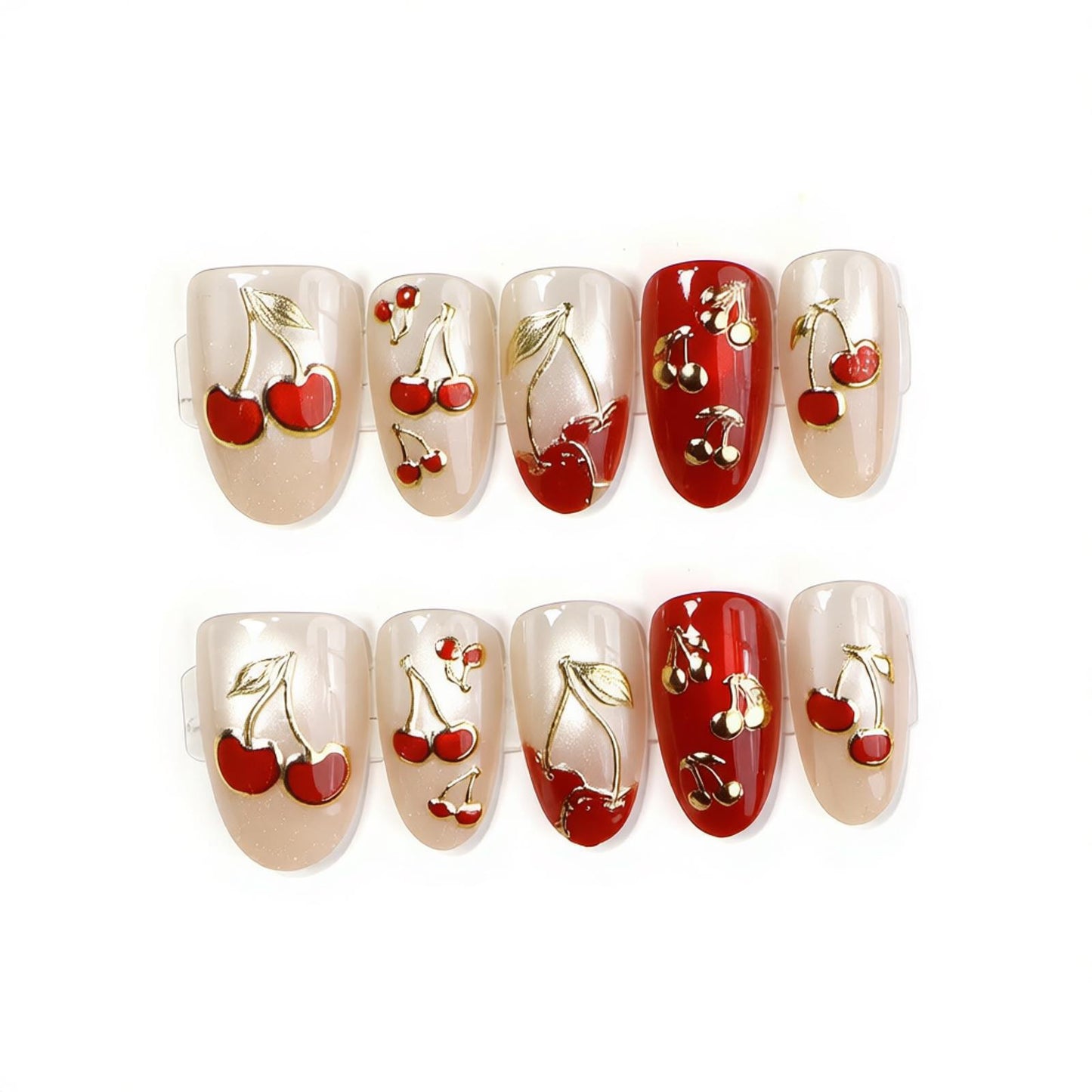 Artistic Cherry-Themed Press-On Nail Set Acalora