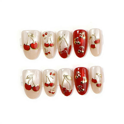 Artistic Cherry-Themed Press-On Nail Set Acalora