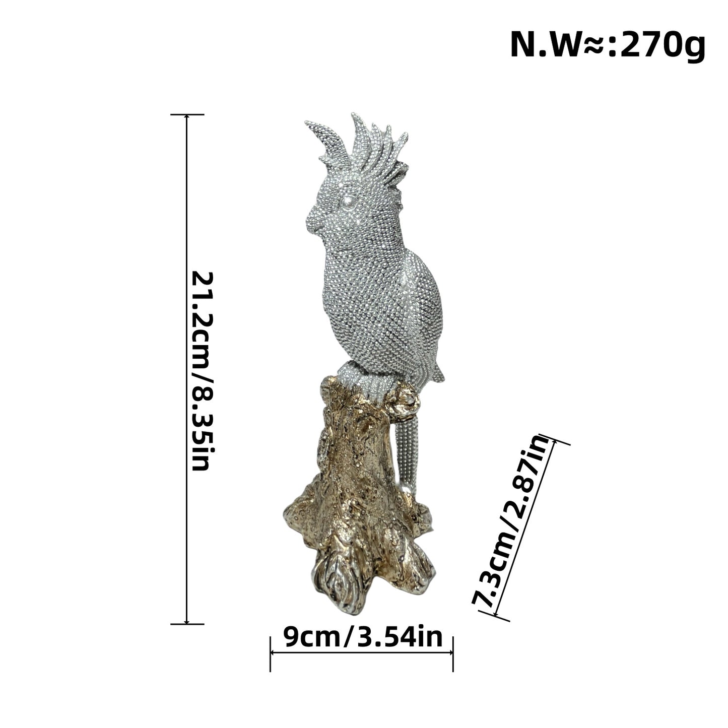Shiny parrot figure on tree stump Acalora