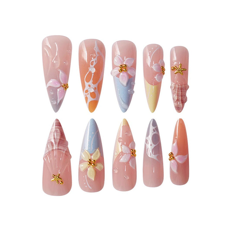 Artistic Floral Stiletto Press-On Nail Art Acalora