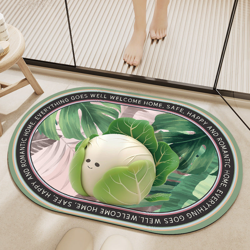 Whimsical Cabbage-Themed Welcome Mat Acalora