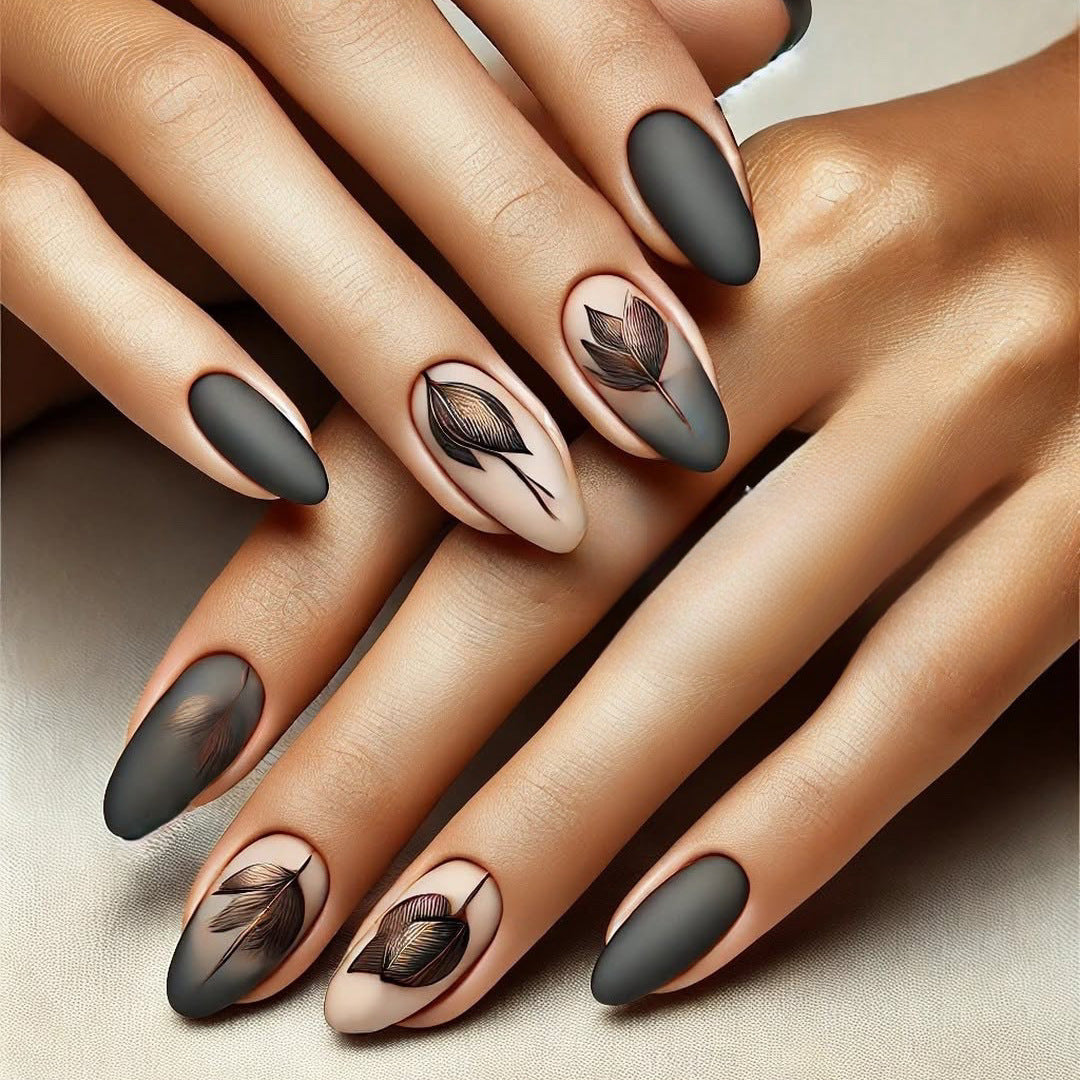 Creative Nail Art Set with Elegant Leaf Patterns Acalora
