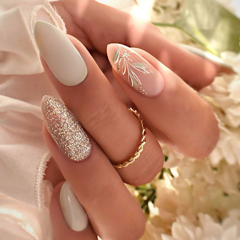Elegant Press-On Nail Art Set with Floral Accents Acalora