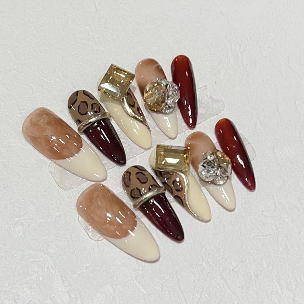 Stiletto Press-On Nail Art Set with Decorative Gem Accents Acalora