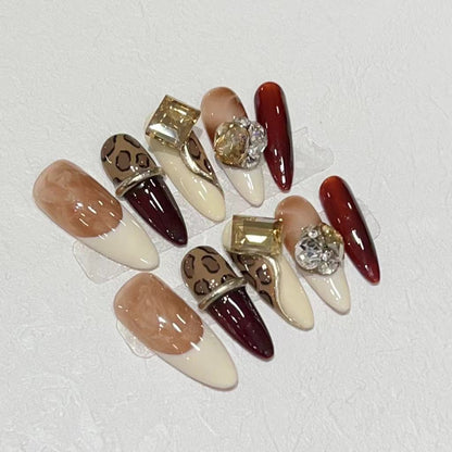 Stiletto Press-On Nail Art Set with Decorative Gem Accents Acalora