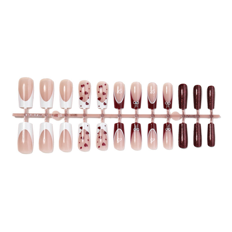 Elegant Press-On Nail Set with Artistic Heart and Glossy Finish Acalora