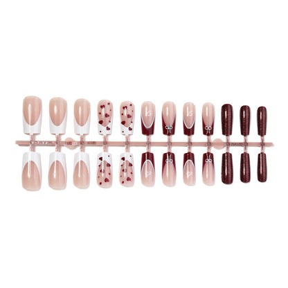 Elegant Press-On Nail Set with Artistic Heart and Glossy Finish Acalora