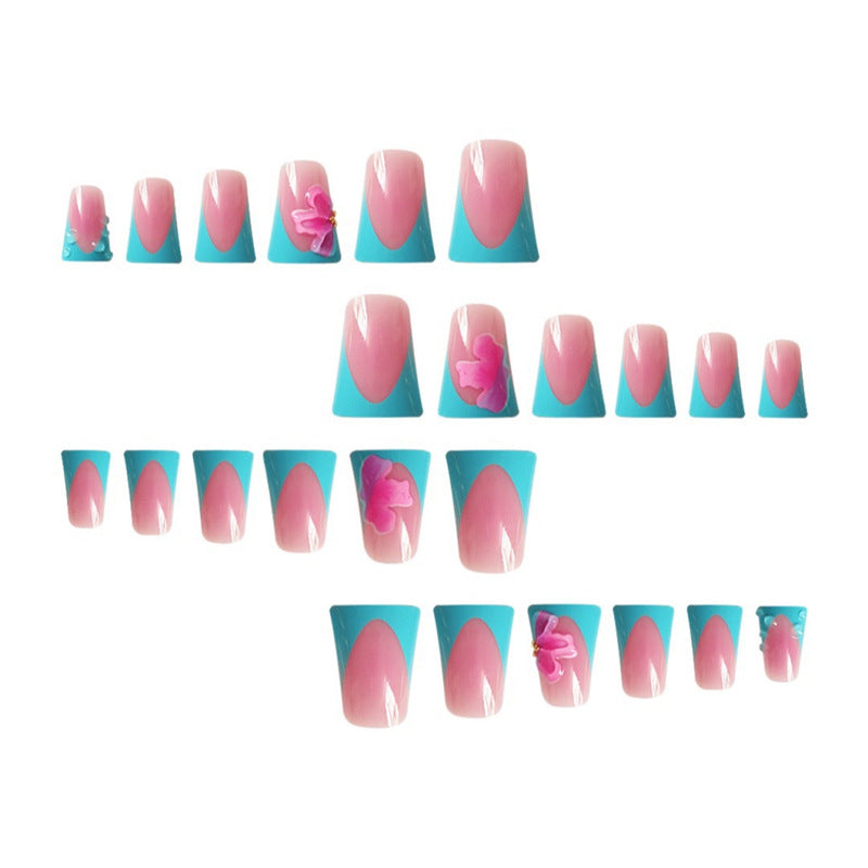 Artistic Press-On Nail Extensions with Floral Accents Acalora